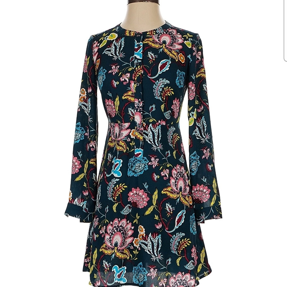 LOFT Floral Print Long Sleeve A-Line Dress Size 4